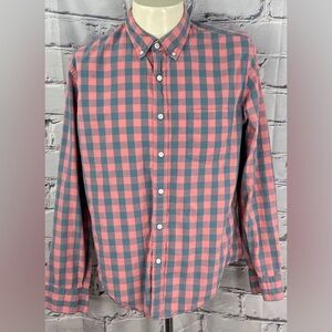 J Crew Men's Pink and Grey Checkered Shirt